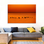 Geese Silhouettes at Orange Sunset Wall Art
