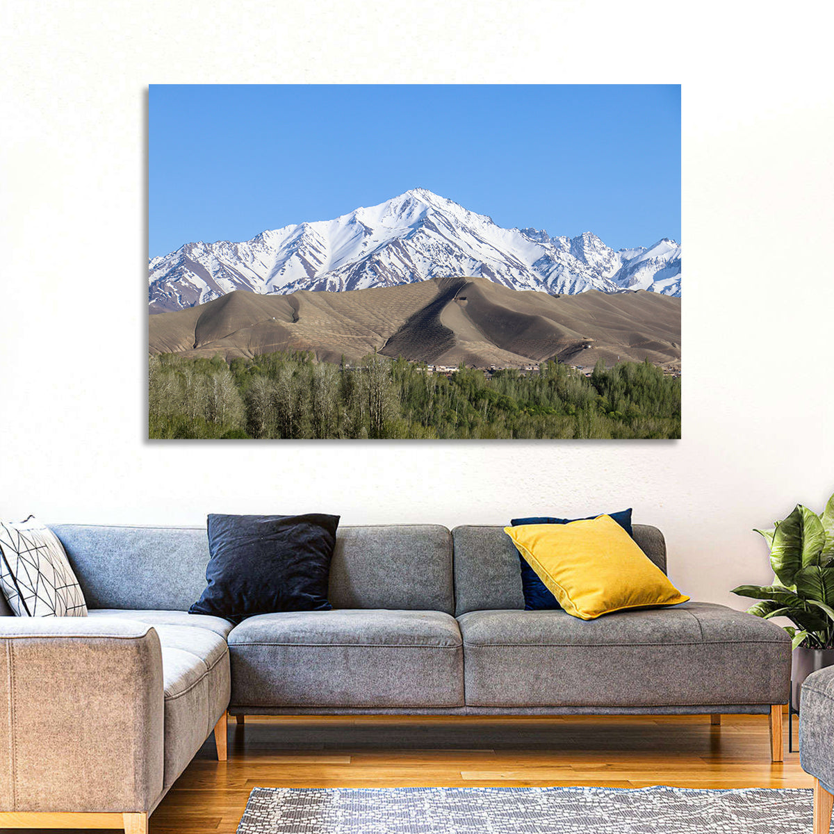 Afghan Snow-capped Peaks Above Forested Foothills Wall Art