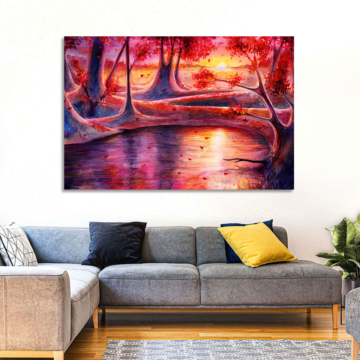 Autumn Forest Lake at Dusk Wall Art