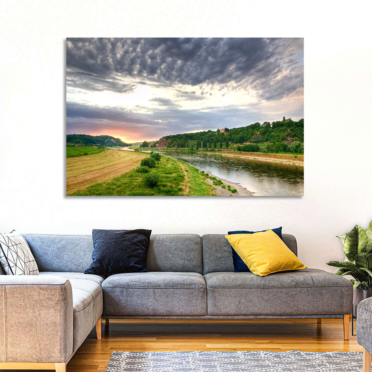 Elbe River at Golden Hour Wall Art