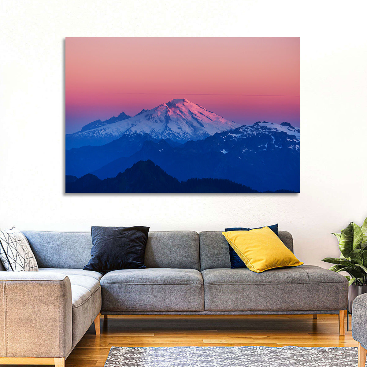 Mount Baker Alpenglow Wall Art in a room, landscape