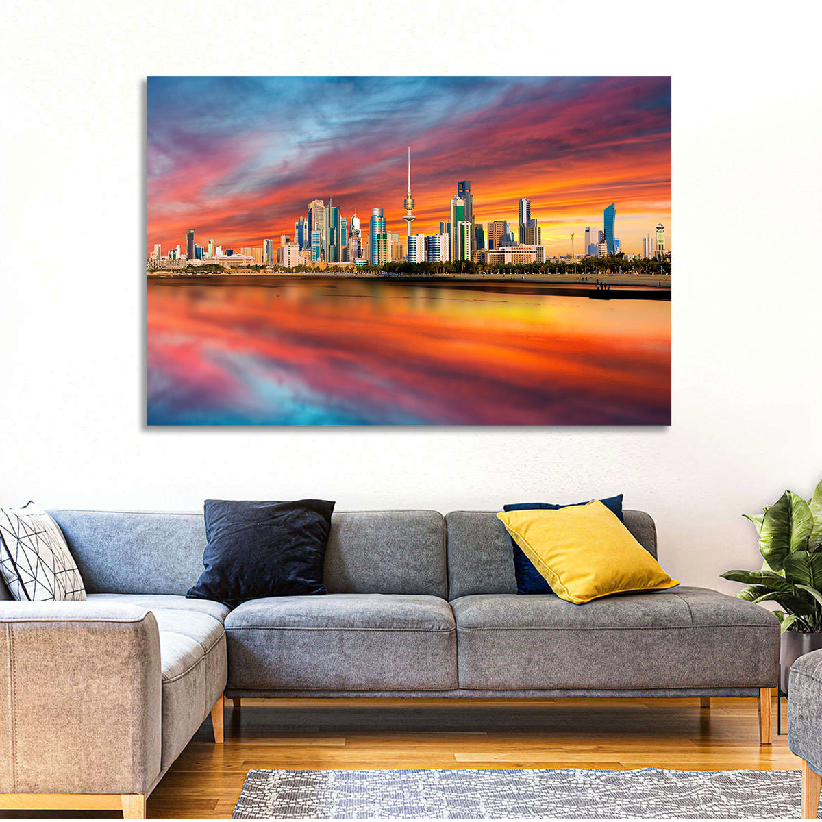 Shuwaikh Port at Dusk Wall Art in a room, landscape