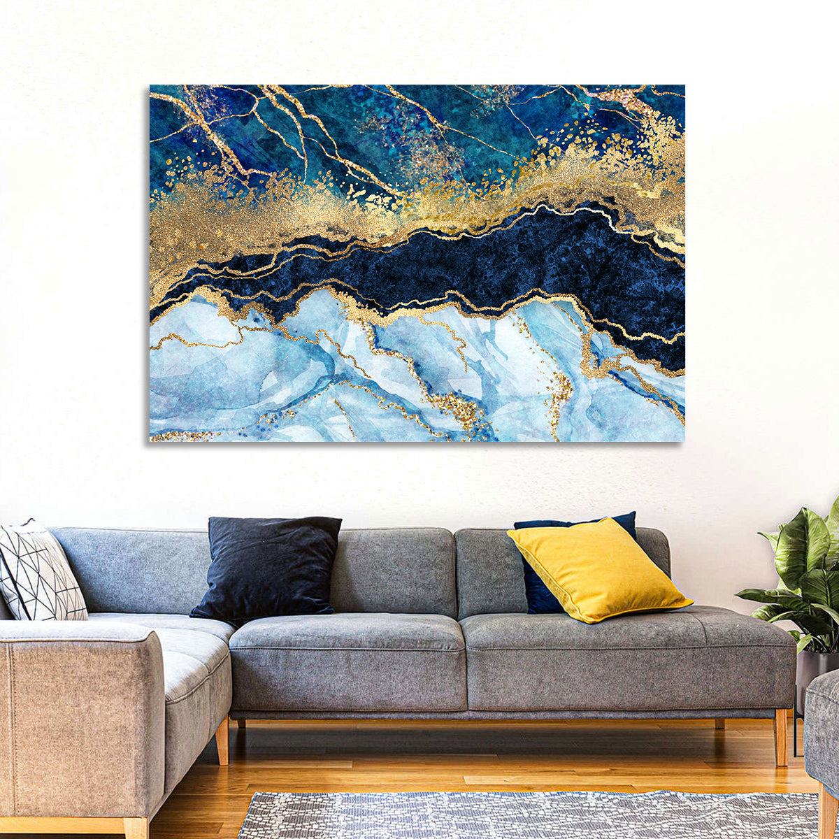 Navy Blue Marble with Gold Veins Wall Art