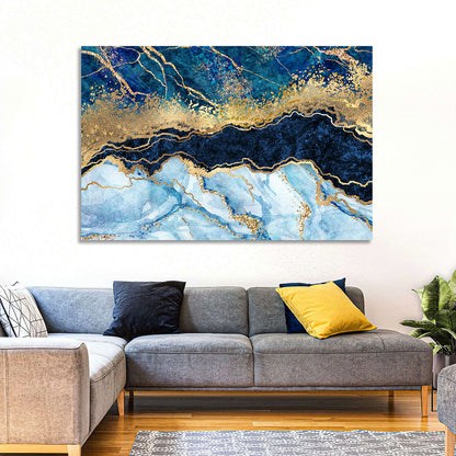 Navy Blue Marble with Gold Veins Wall Art