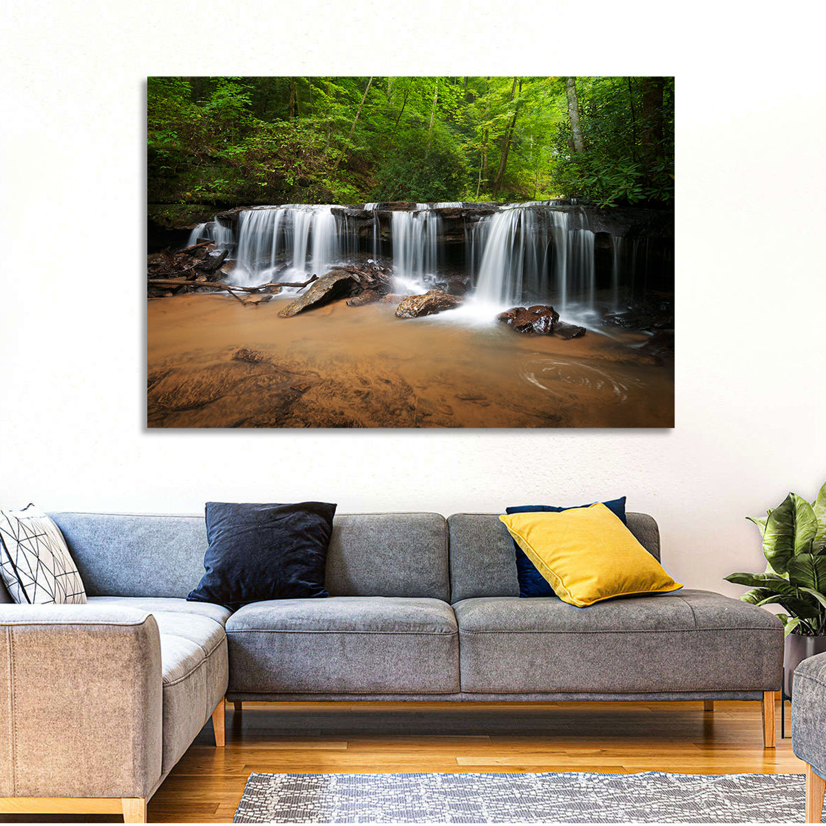 Lush Green Forest Waterfall Wall Art