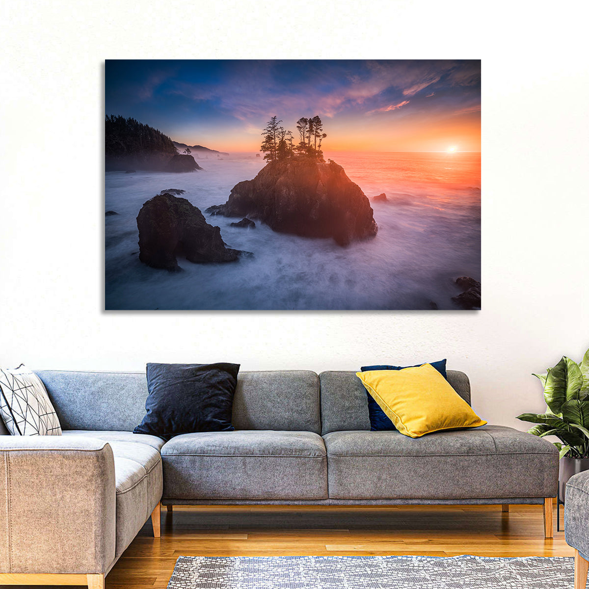 Secret Beach Sunset, Oregon Wall Art in a room, landscape