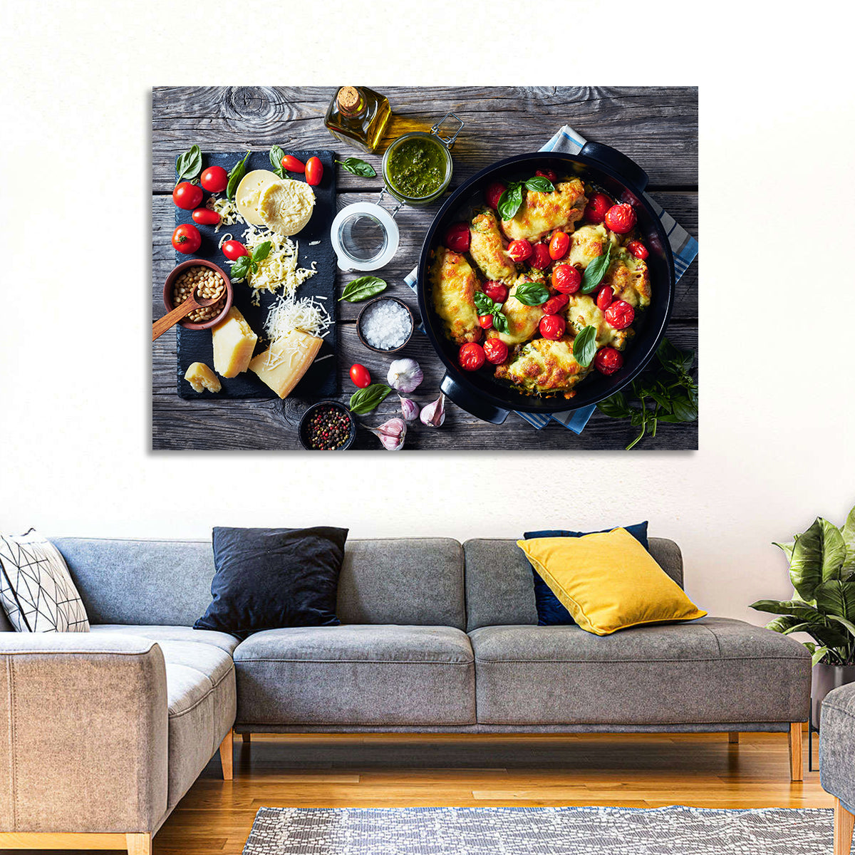 Pesto Baked Chicken Flat Lay Wall Art