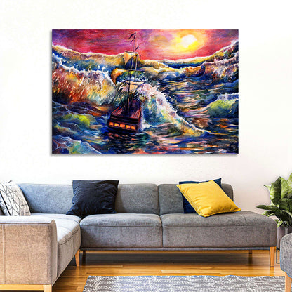 Stormy Sunset Sailing Ship Wall Art