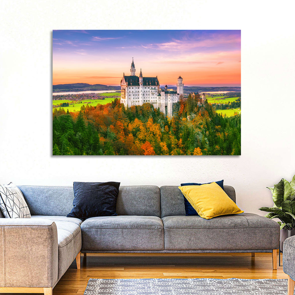 Neuschwanstein Castle at Autumn Sunset Wall Art