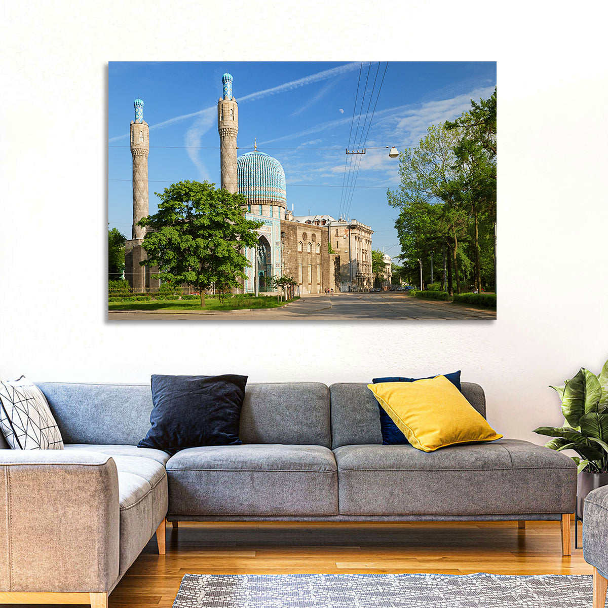 Saint Petersburg Mosque Blue Dome Wall Art in a room, landscape