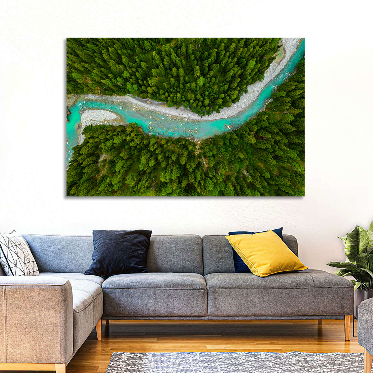 Inn River Aerial View Wall Art in a room, landscape