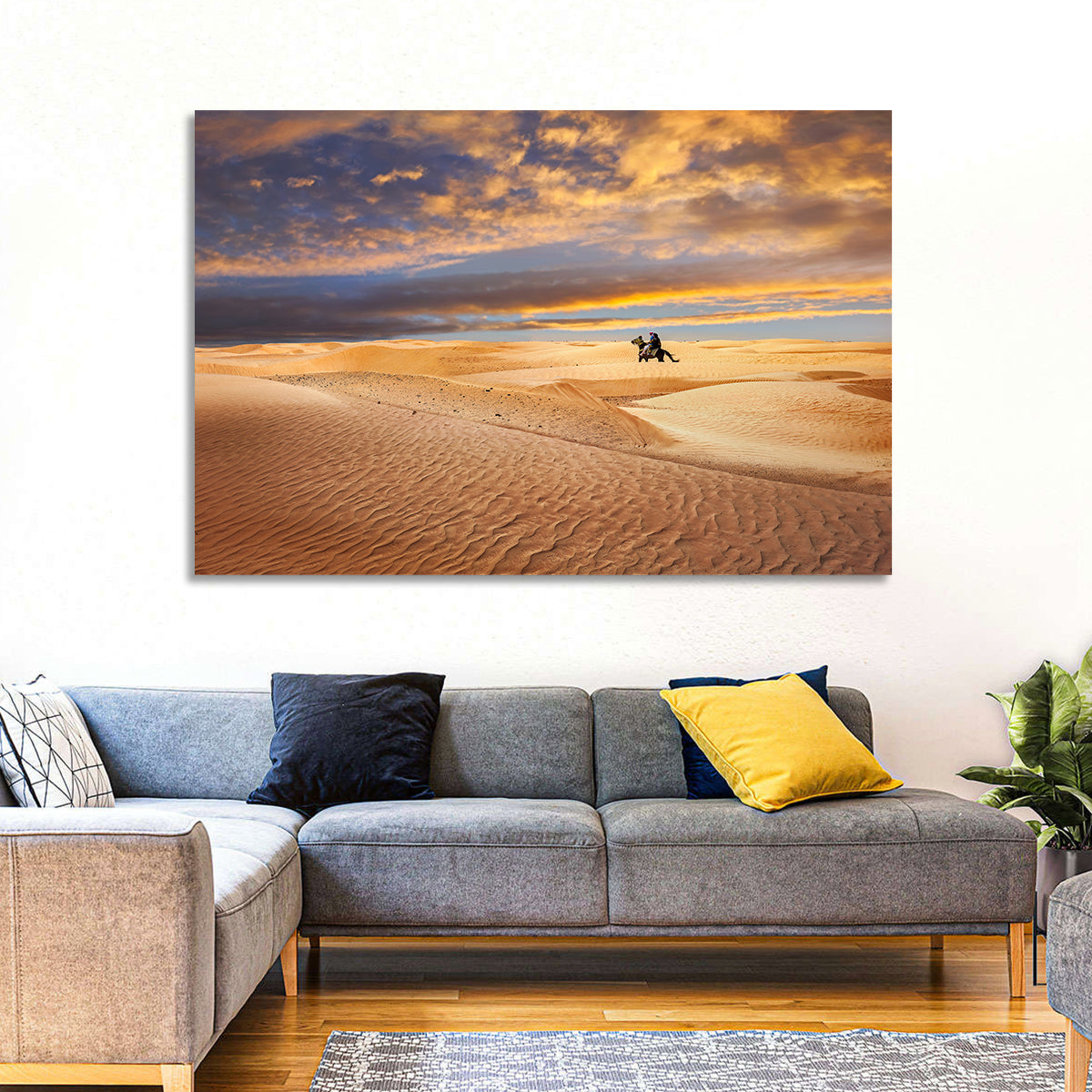 Sahara Camel Rider at Sunset Wall Art in a room, landscape