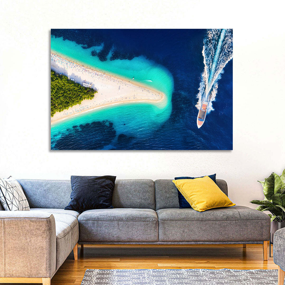 Zlatni Rat Beach Aerial, Bol Croatia Wall Art in a room, landscape
