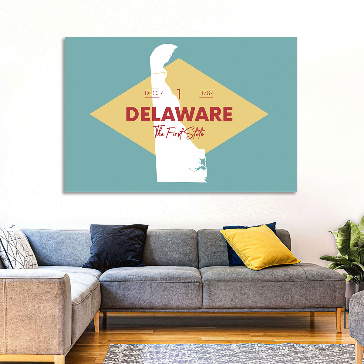 Delaware State Map Graphic Wall Art in a room, landscape