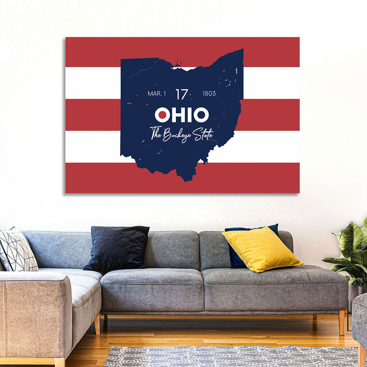 Ohio State Map Wall Art in a room, landscape