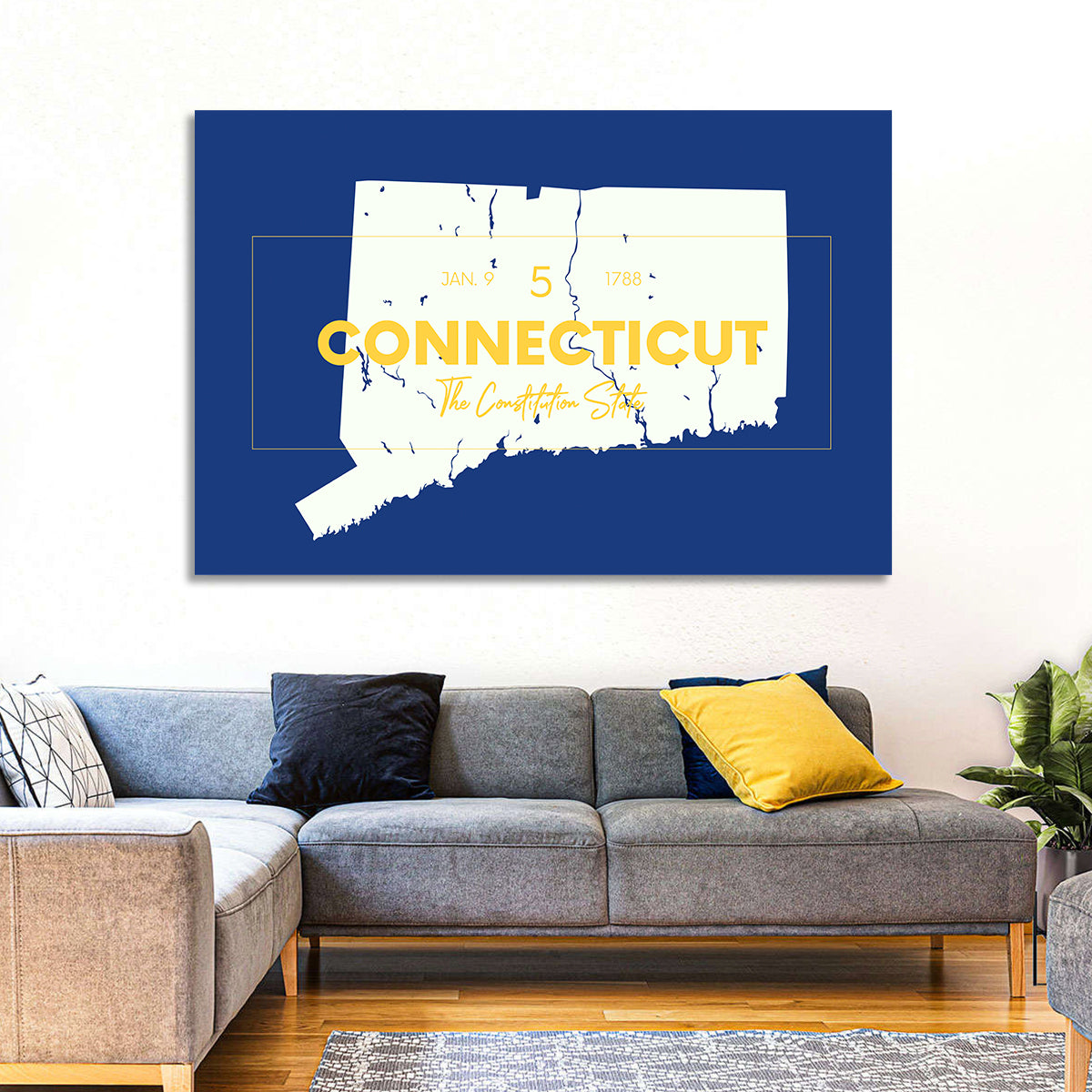 Connecticut State Silhouette Wall Art in a room, landscape
