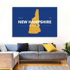 New Hampshire State Map, Blue and Gold Wall Art