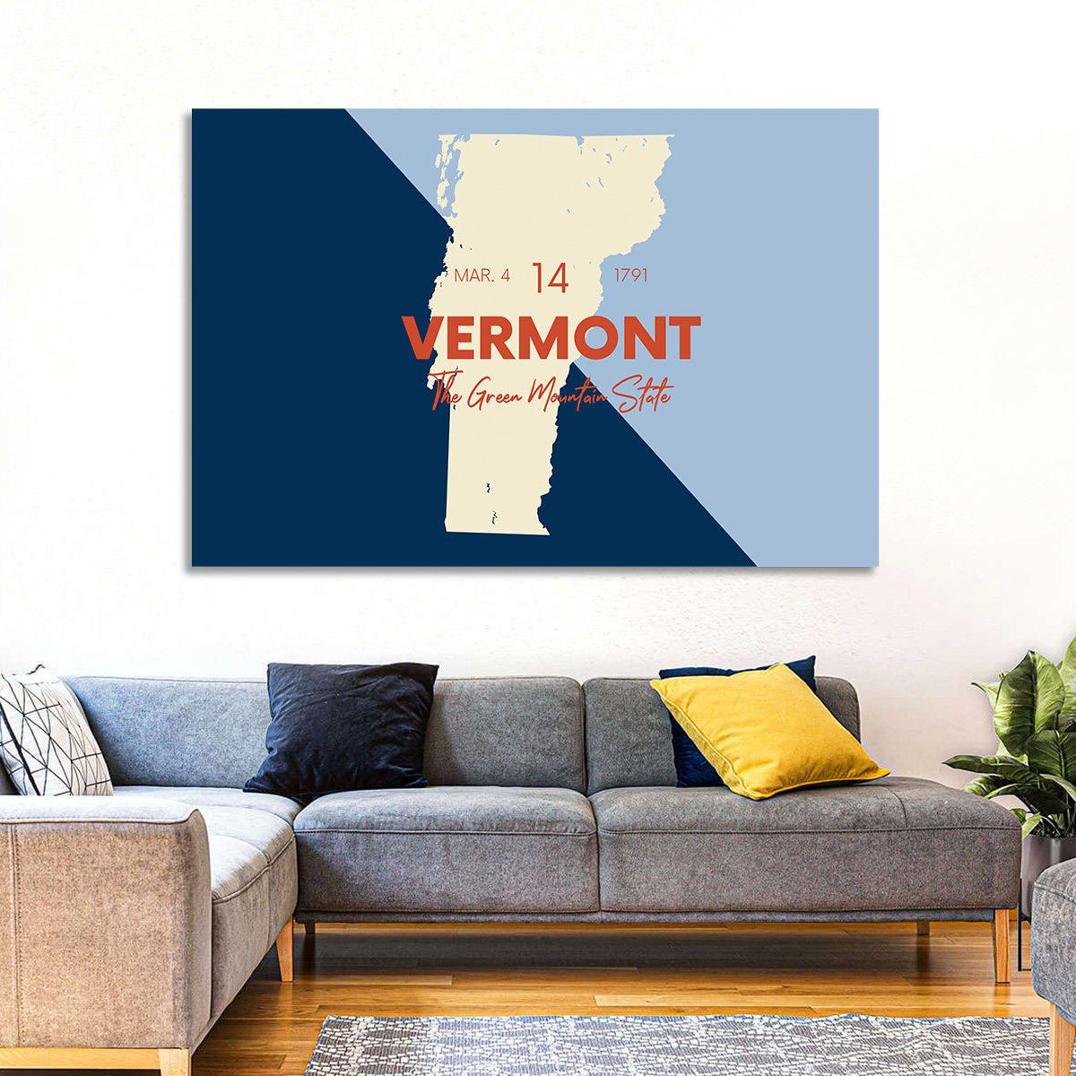 Vermont Map, Green Mountain State Wall Art in a room, landscape