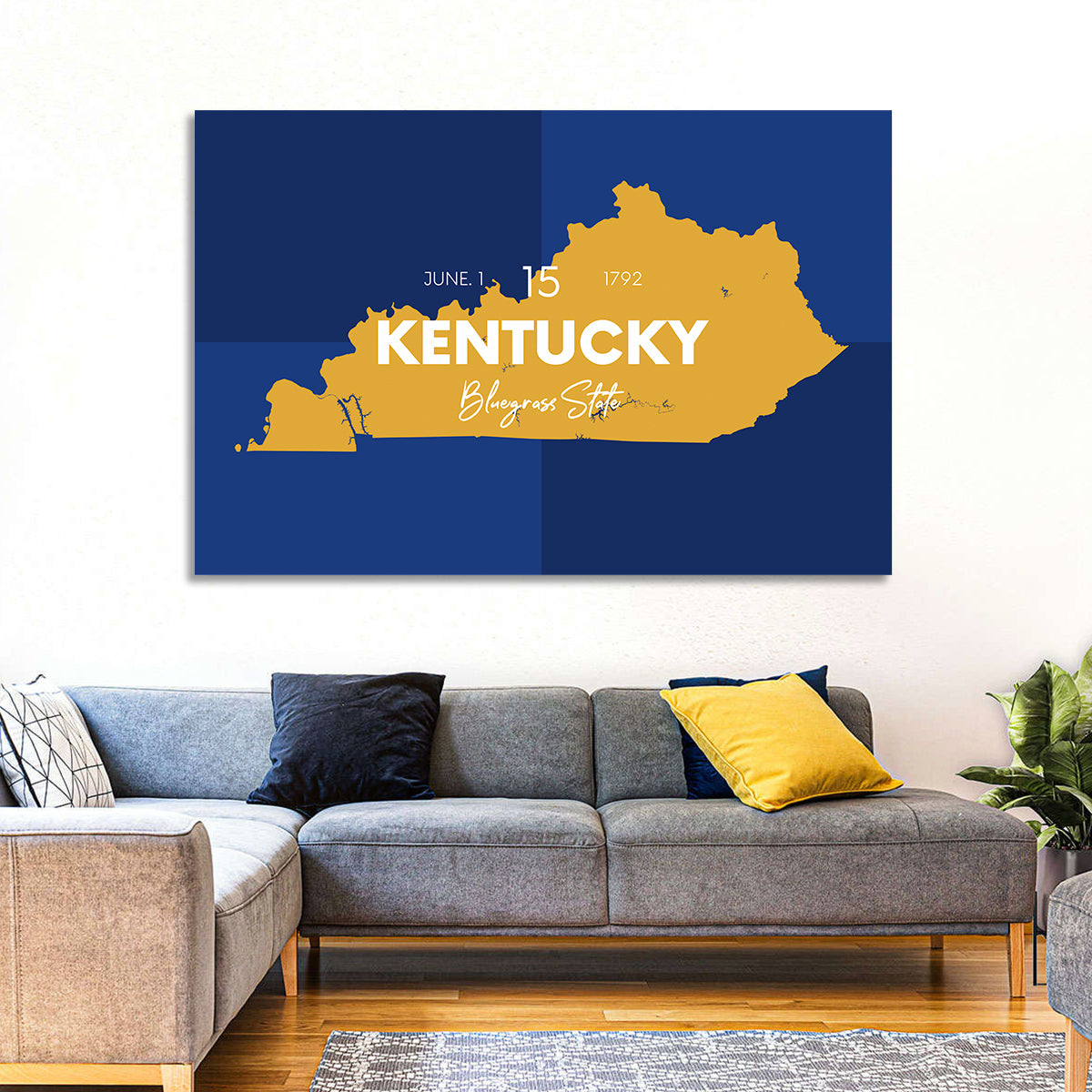 Blue and Gold Kentucky Map Wall Art