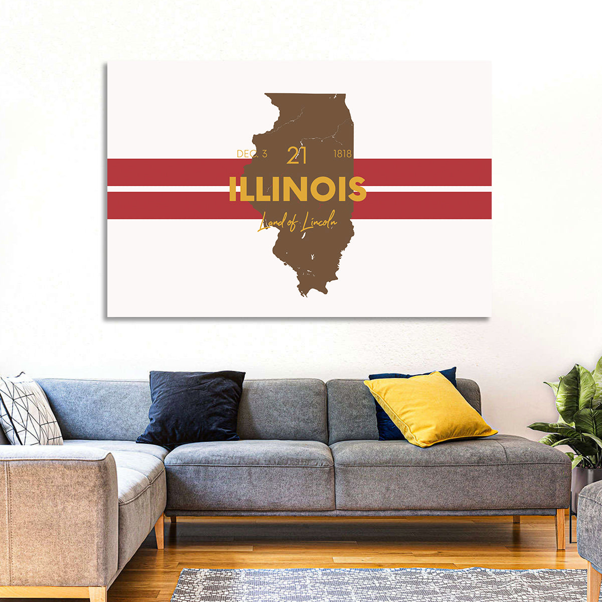 Illinois Map Land of Lincoln Wall Art in a room, landscape