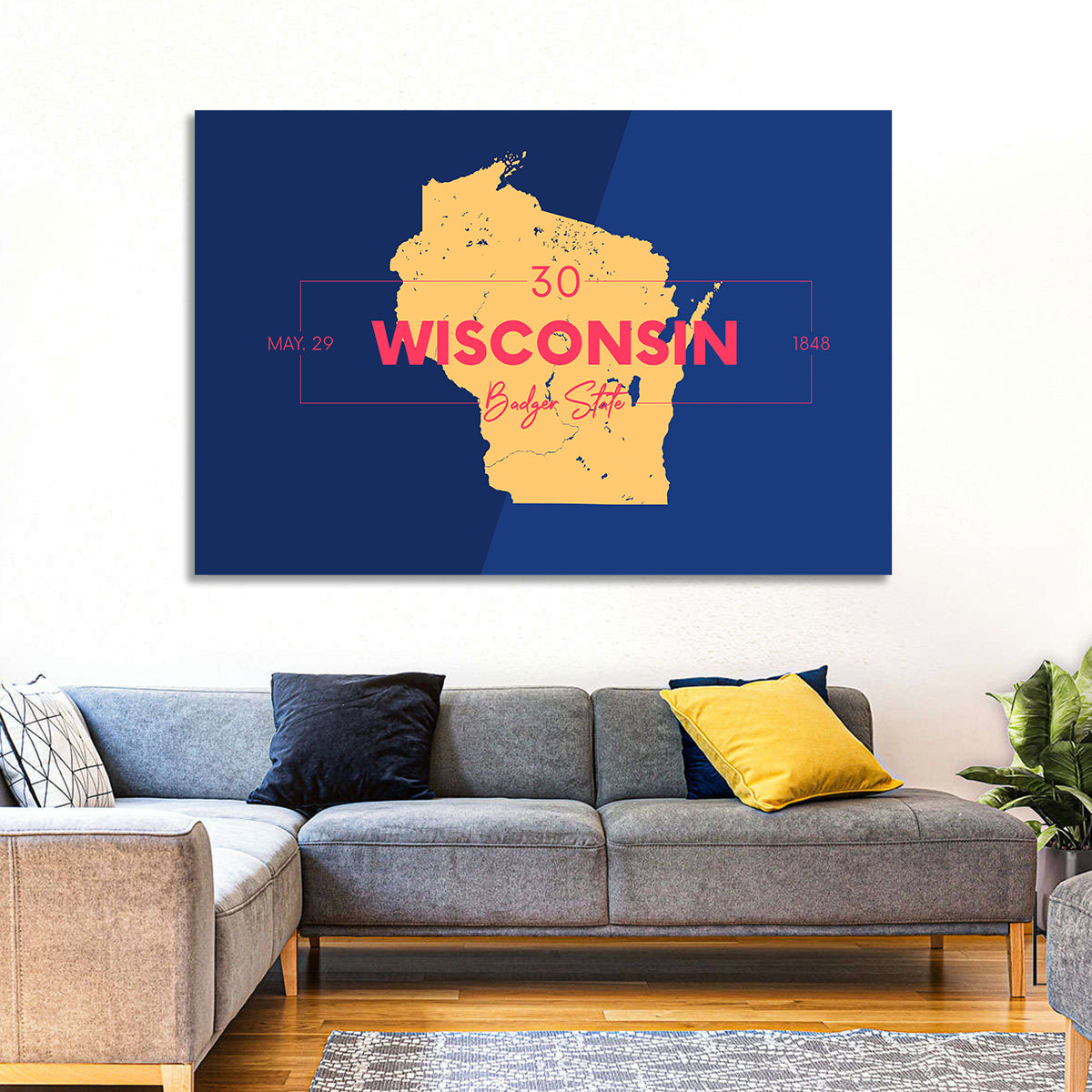 Badger State Map Wall Art in a room, landscape
