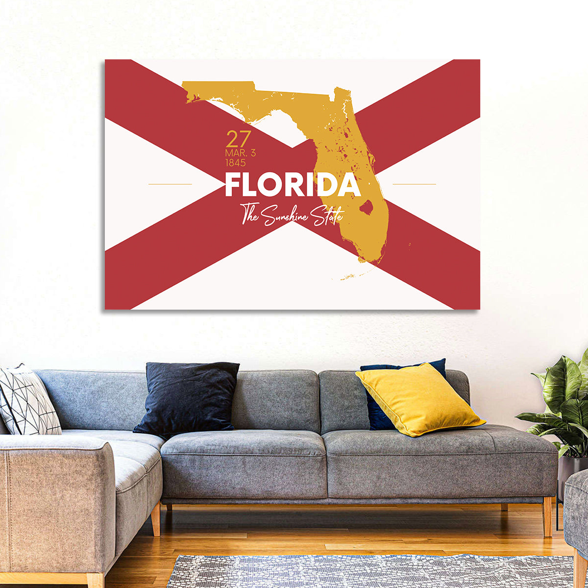 Florida Gold Map Graphic Wall Art in a room, landscape