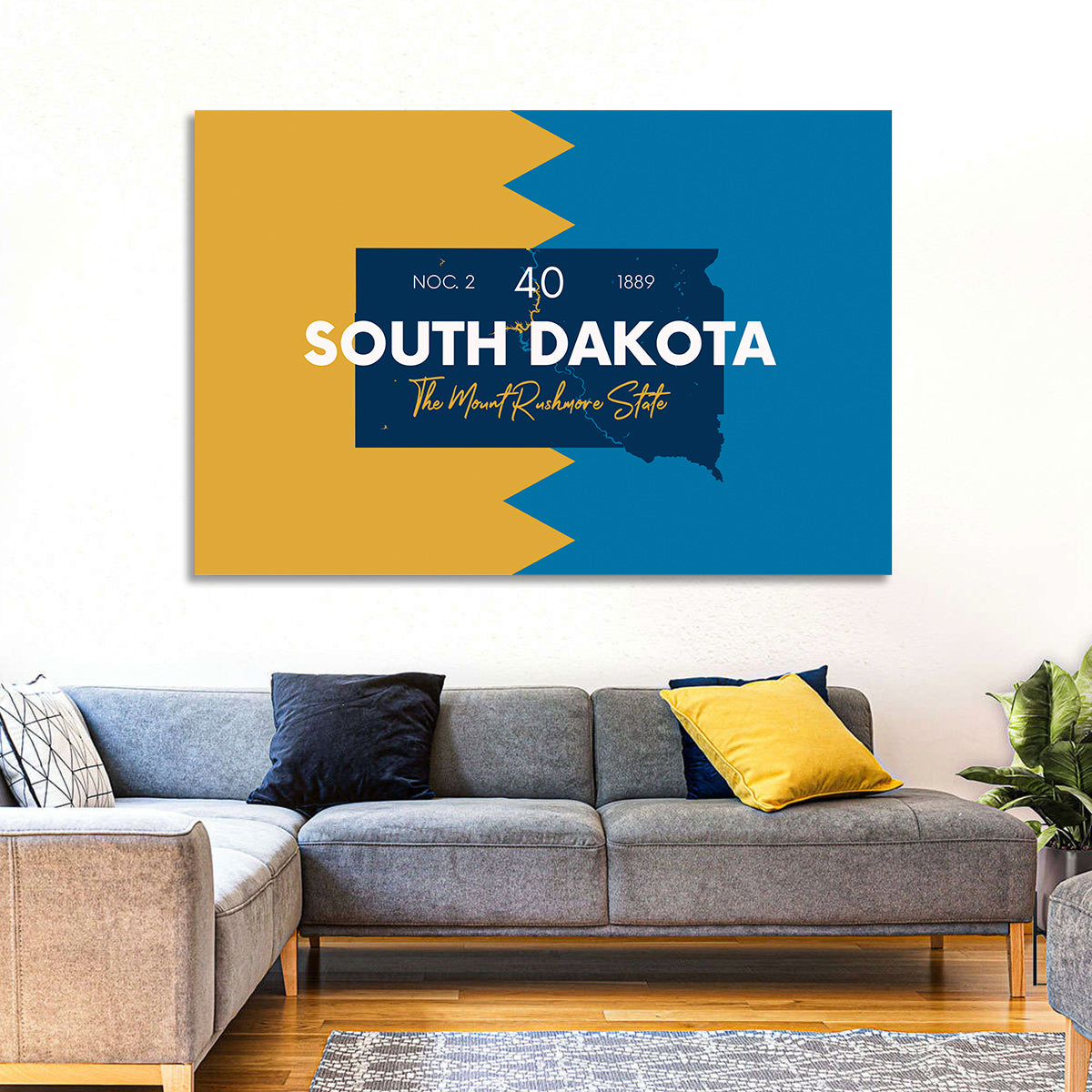 South Dakota Silhouette Map Wall Art in a room, landscape