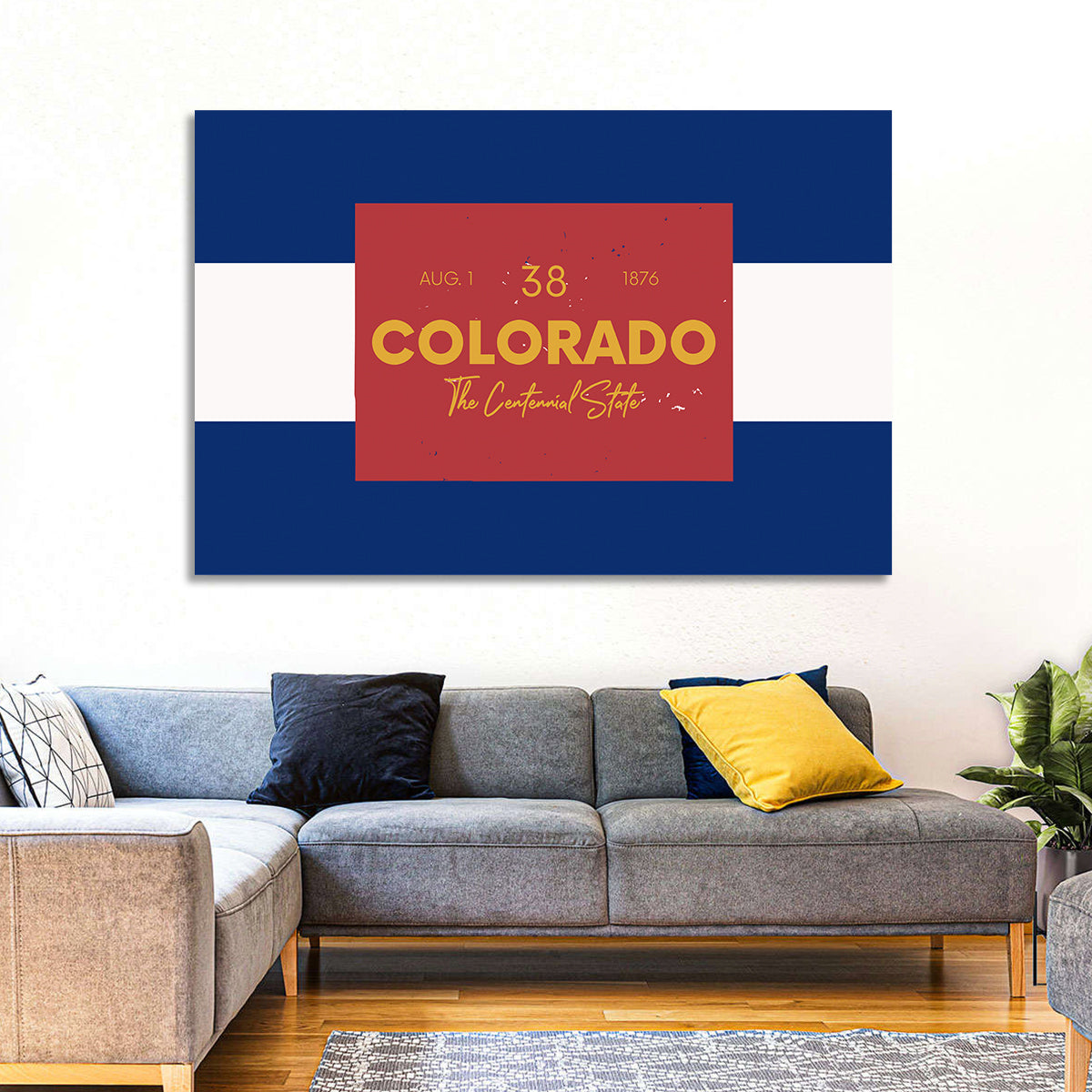 Colorado State Flag Map Wall Art in a room, landscape