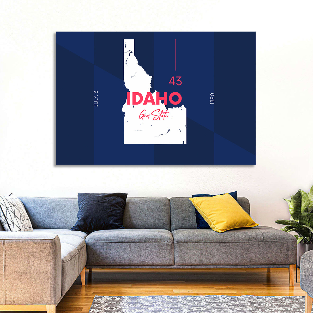 Idaho Gem State Map Wall Art in a room, landscape