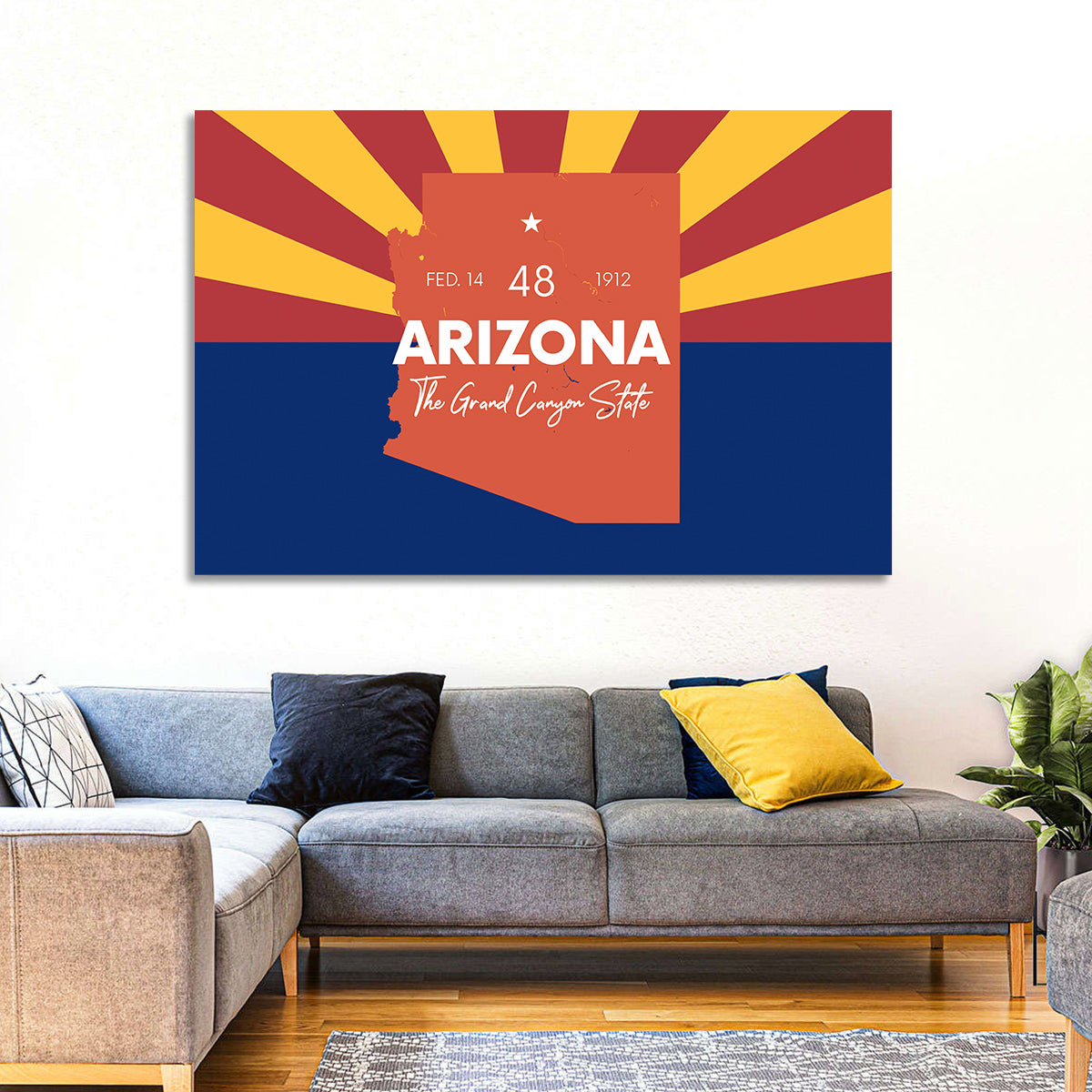 Arizona Sunburst Map Wall Art in a room, landscape