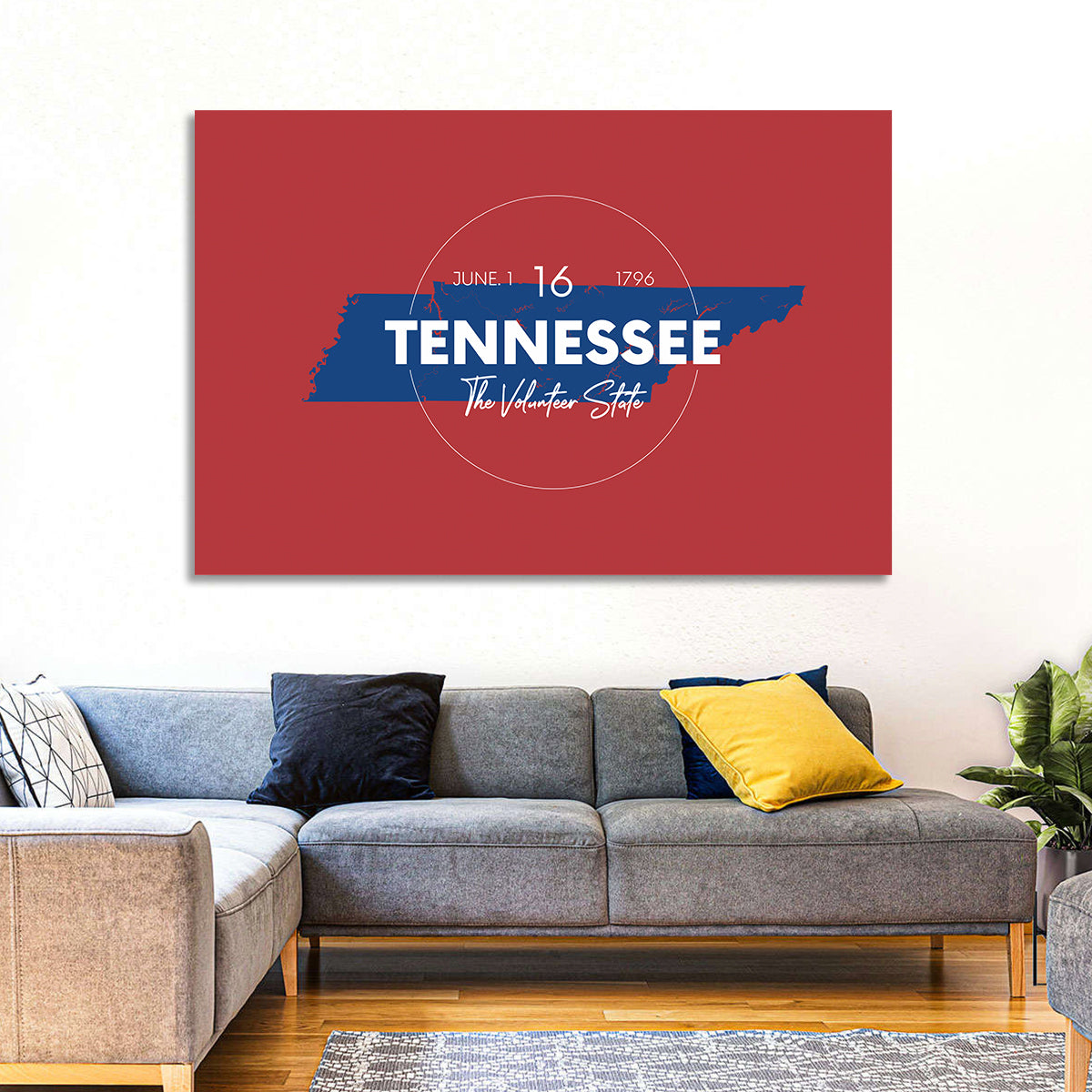Tennessee Typographic Map Wall Art in a room, landscape