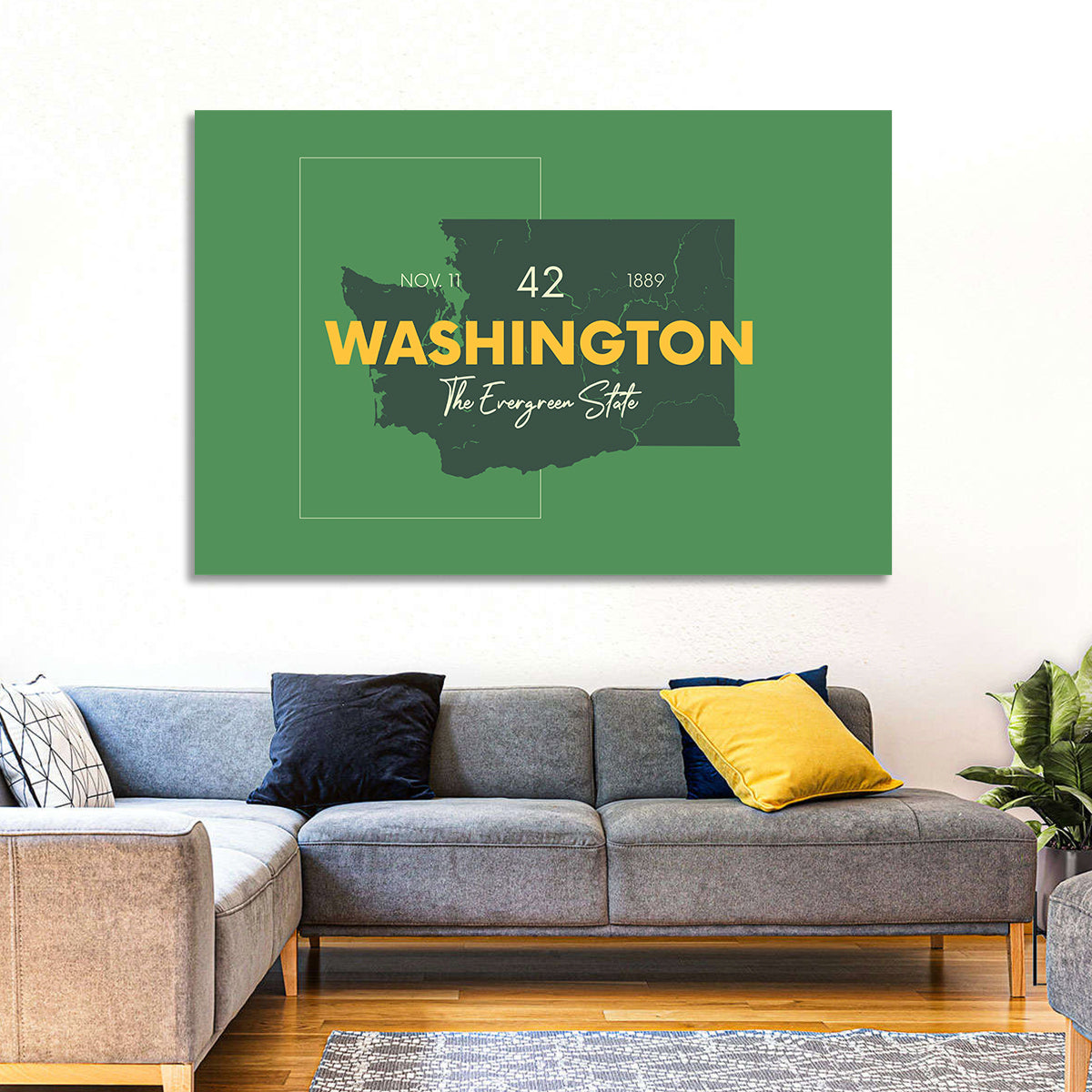 Minimalist Washington State Map Wall Art in a room, landscape