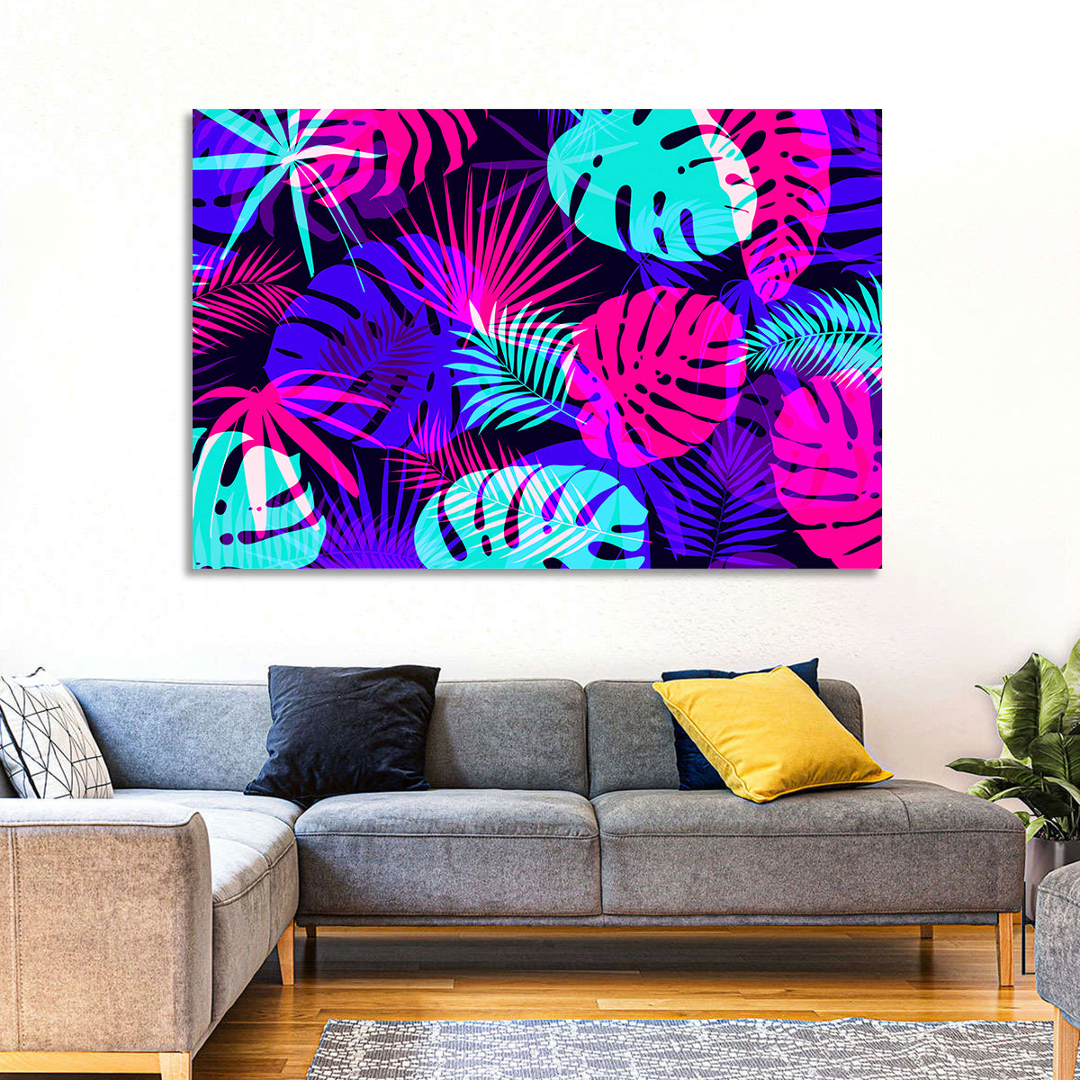 Neon Tropical Leaves Wall Art