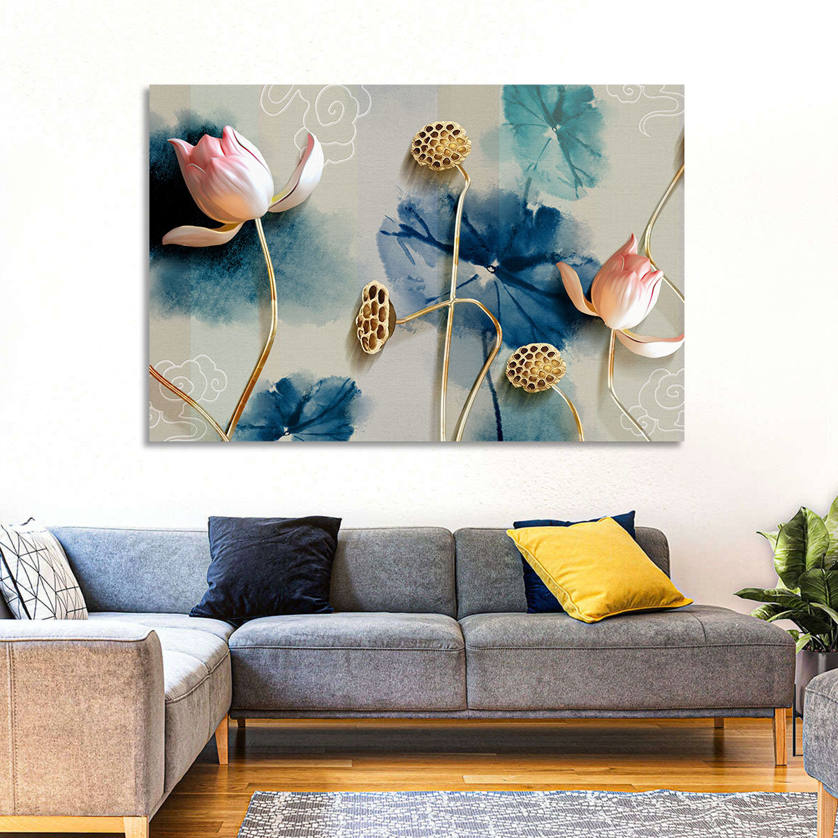 Blue Lotus Botanical Backdrop Wall Art