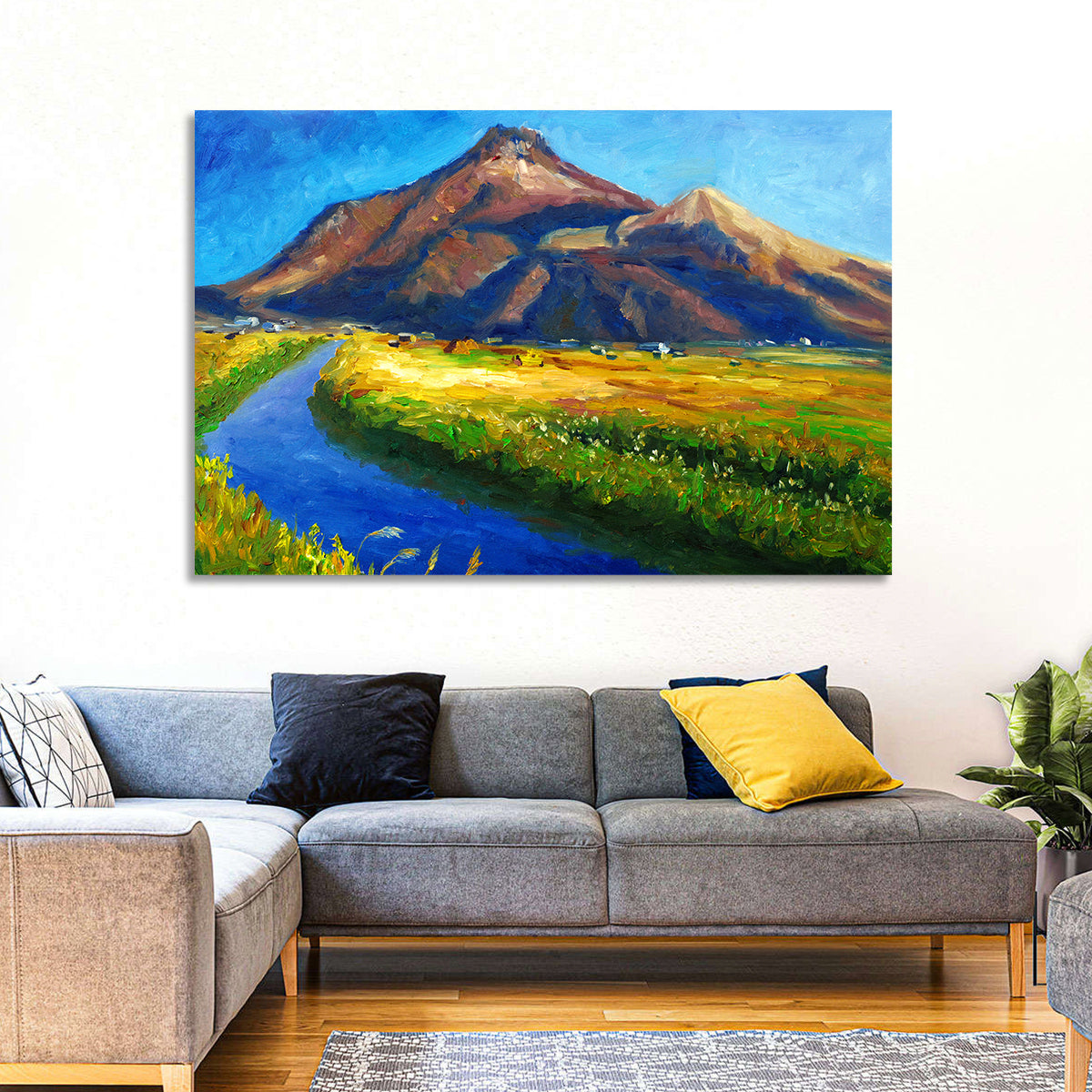 Mountain Village Stream at Golden Hour Wall Art