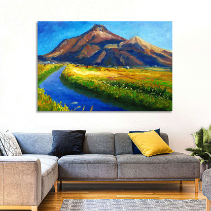 Mountains Village Stream Wall Art