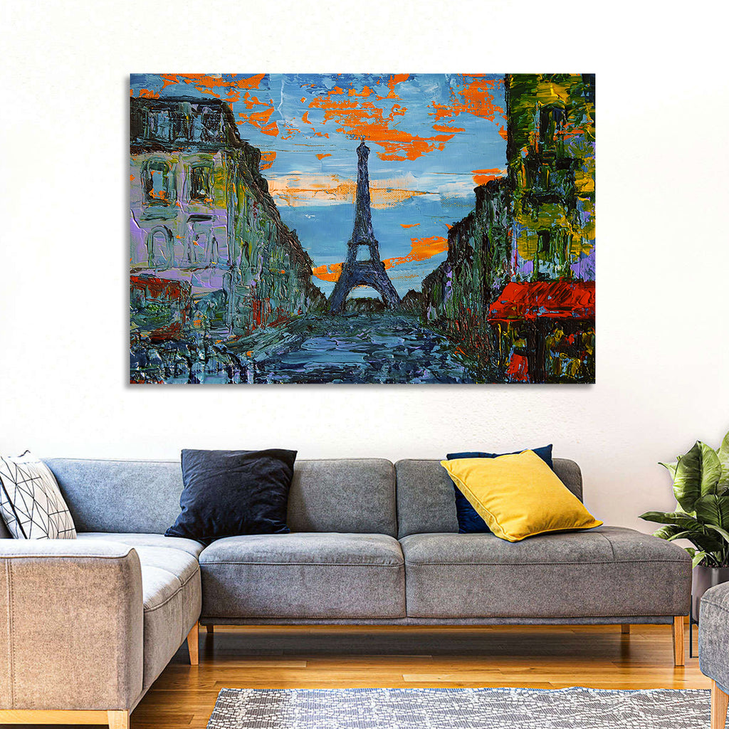 Paris Dusk Street, Eiffel Tower Wall Art