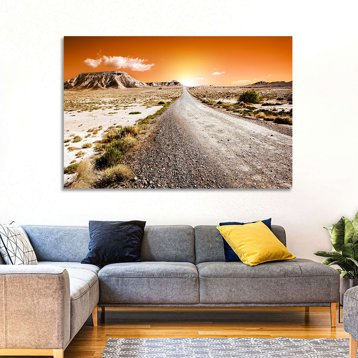 Infinite Desert Road Wall Art in a room, landscape