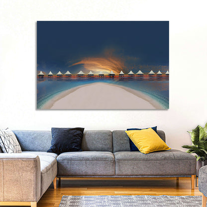 Overwater Bungalows at Golden Dusk Wall Art