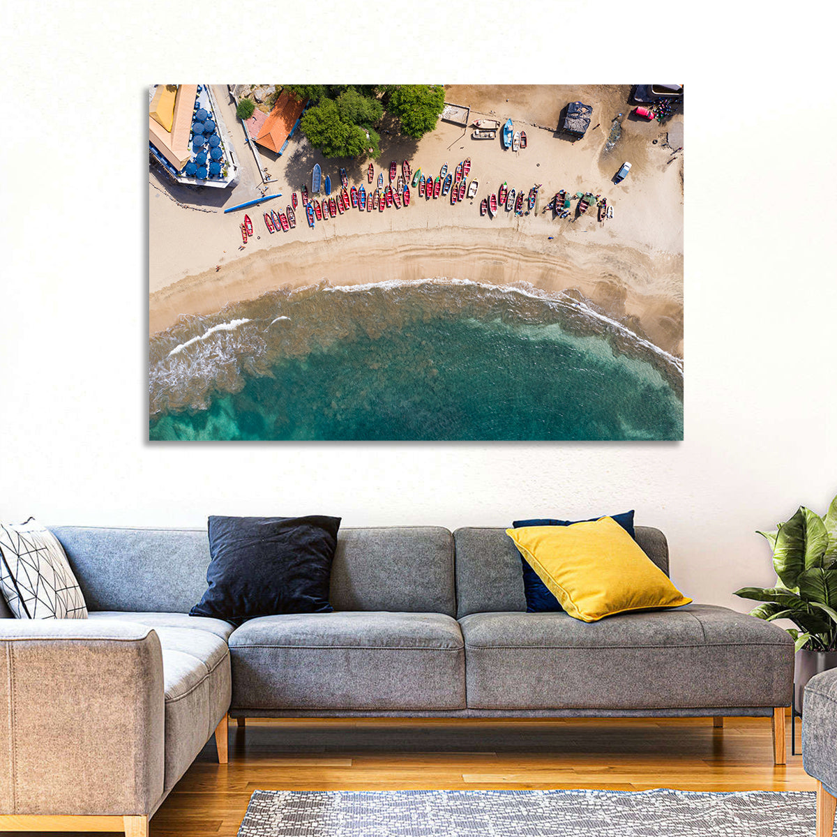 Aerial Tarrafal Beach Fishing Boats Wall Art