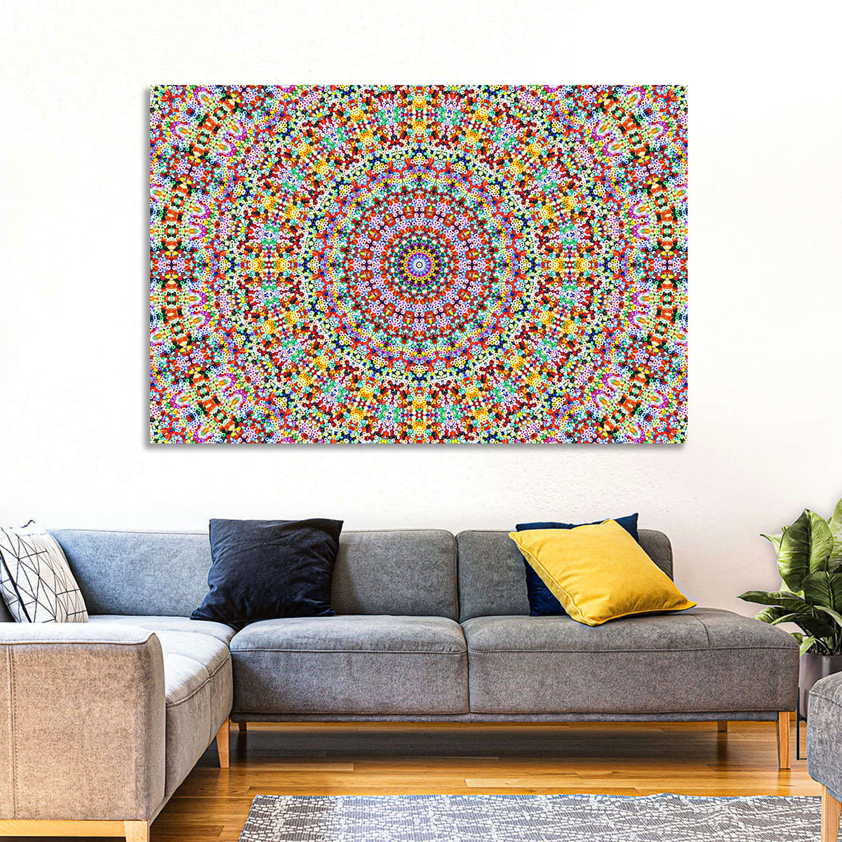 Beaded Kaleidoscope Mandala Wall Art in a room, landscape
