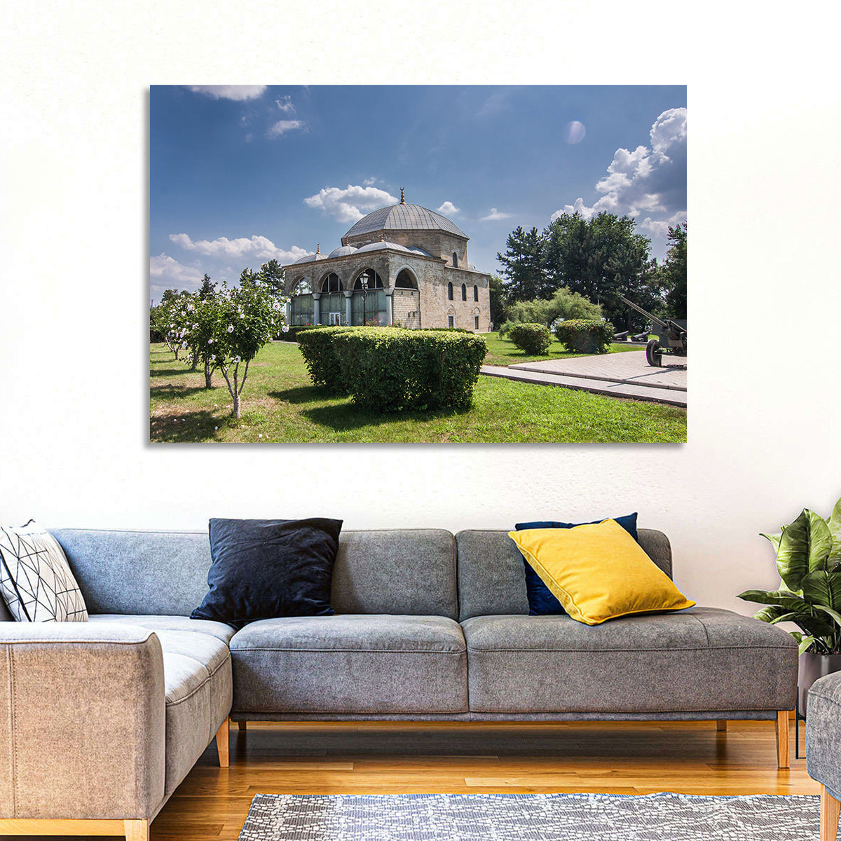 Sunlit Old Mosque in Izmail Wall Art in a room, landscape