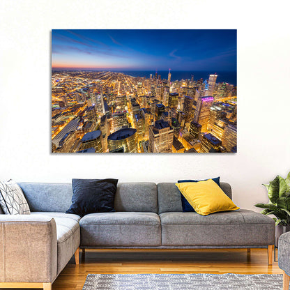 Aerial Chicago Nightscape Wall Art