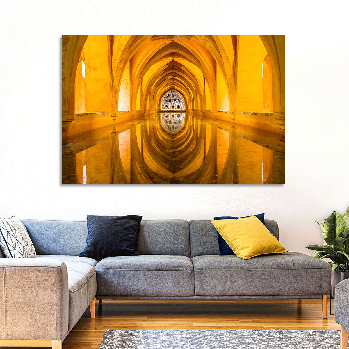 Royal Alcázar Bath Reflections Wall Art in a room, landscape
