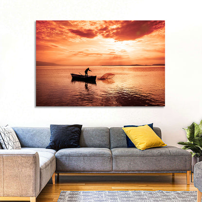 Uluabat Lake Fisherman at Dusk Wall Art