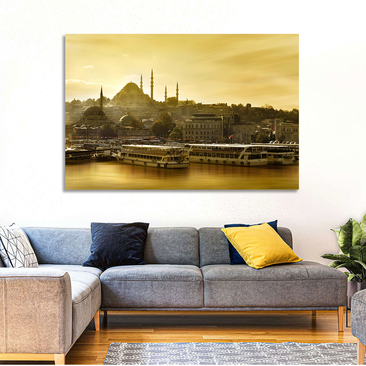 Suleymaniye Mosque Sunset Silhouette Wall Art in a room, landscape