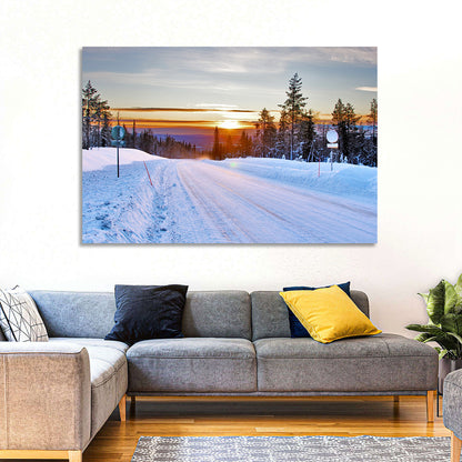 Snowy Road at Sunset Wall Art