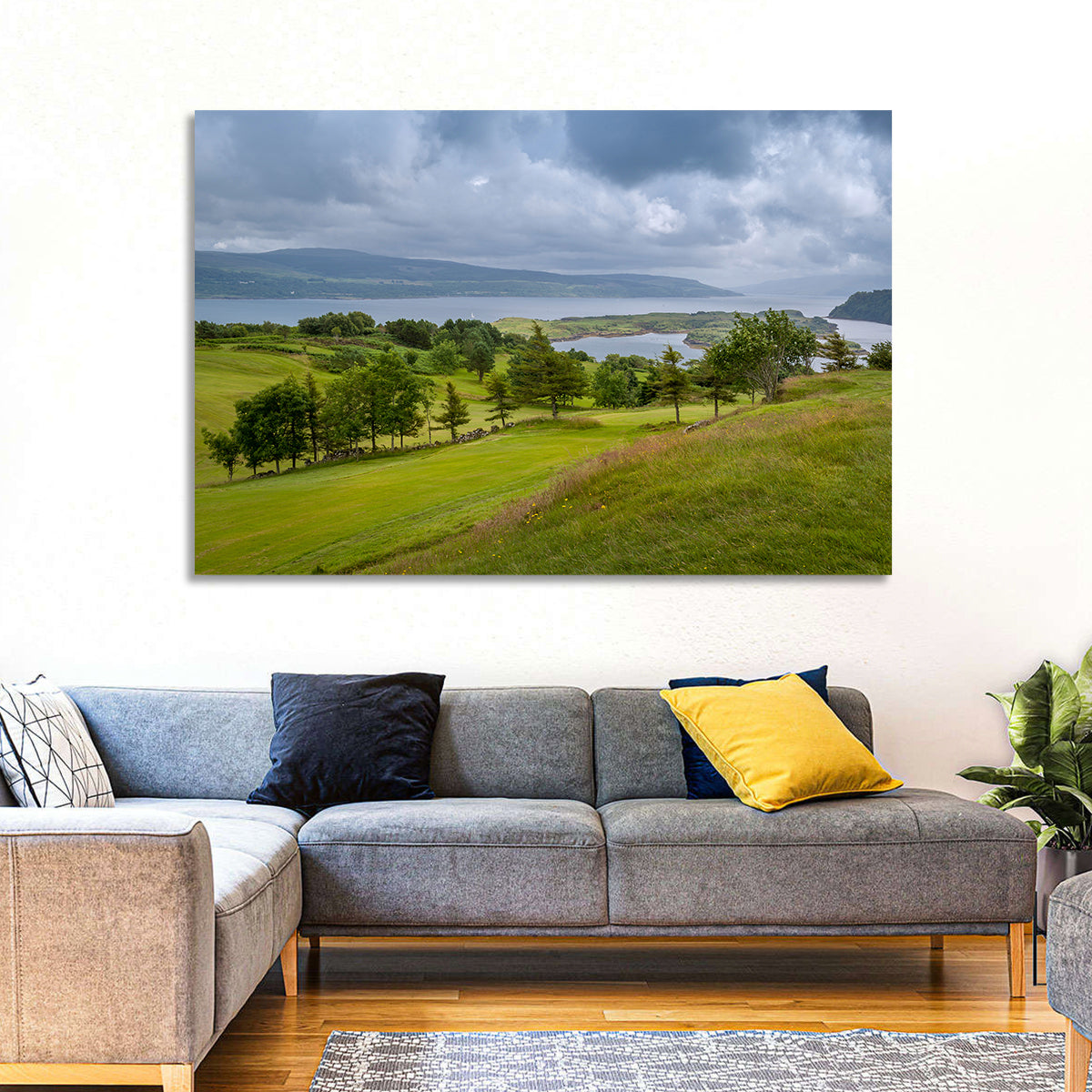 Tobermory Bay Coastal Hill Wall Art in a room, landscape