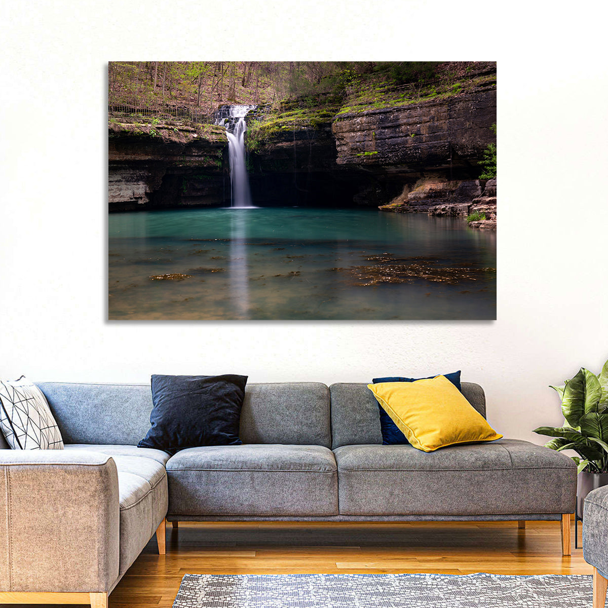 Mossy Cove Waterfall Wall Art in a room, landscape