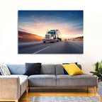 Semi Truck Highway Sunset Wall Art